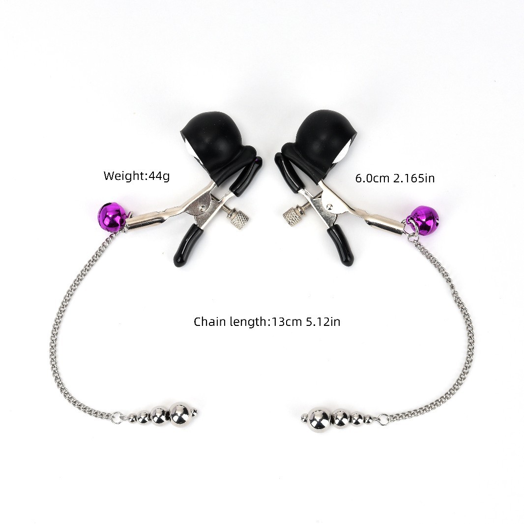 Vibrating Metal Breast Clamps with Bells, Pair, Teasing Nipple Massage Toy — detail image 2