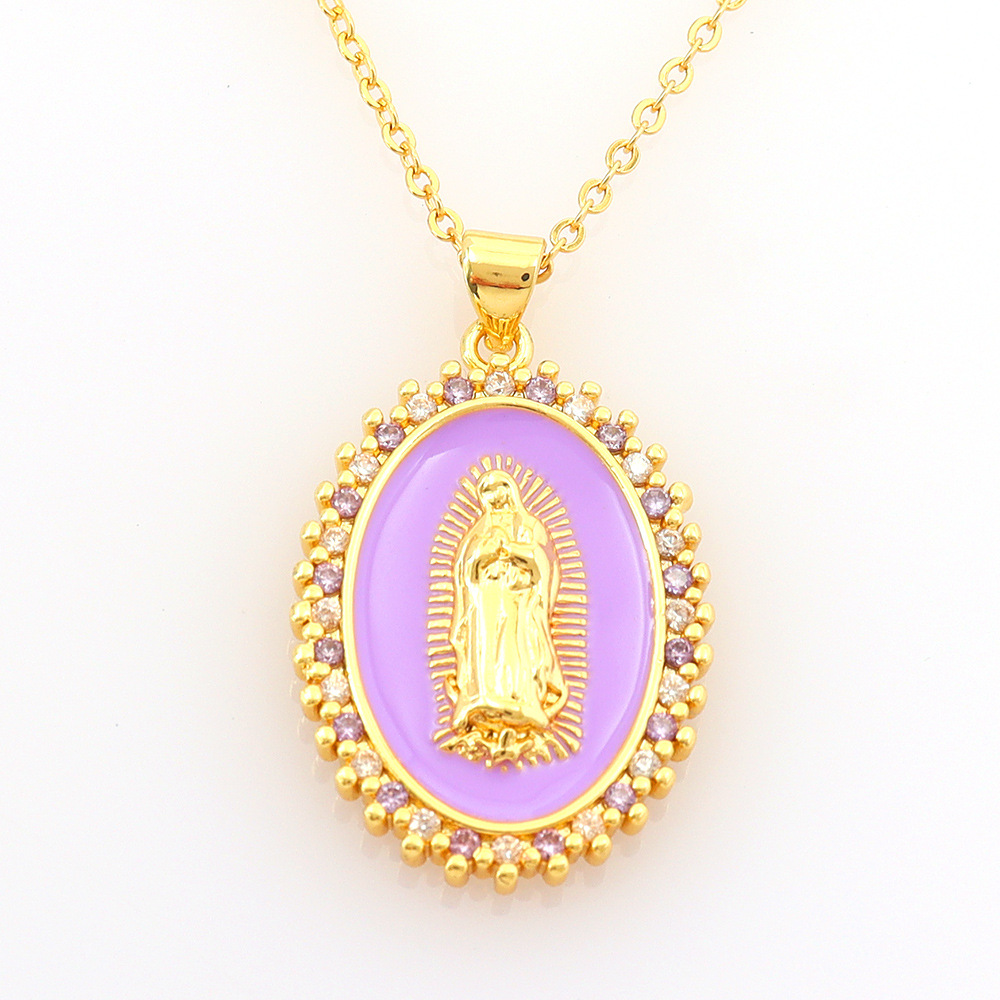 Round Pattern Copper Simple Style Classic Style Inlay Round Rhinestones Pendant Necklace