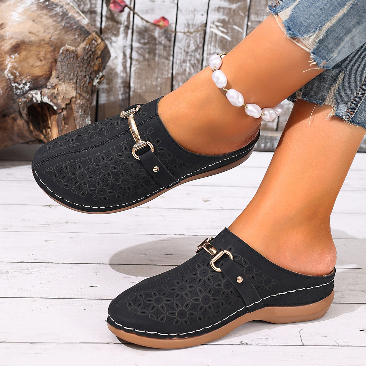 Cross-Border Export Large Size New 2025 Baotou High-Heeled Women's Sandals European and American Large Size Cut Out Chain Sandals for Women