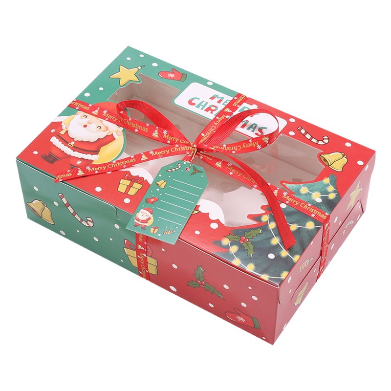 Ventana creativa taza de papel de Navidad caja de pastel para hornear pastelería taza caja de pastel caja de embalaje de regalo transparente