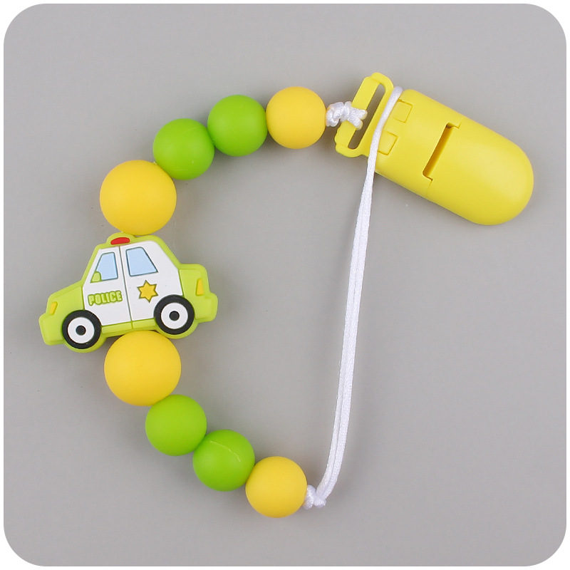 Nuevos suministros para bebés chupete cadena creativa DIY coche de policía silicona bebé mordedura molar anti-caída de la cadena