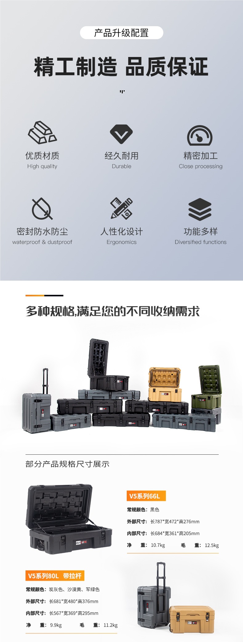 Off-Road Vehicle Roof Storage Box Equipment Box Outdoor Three Waterproof Box Rotational Molding Box Pickup Truck Rear Bucket Tool Storage Box