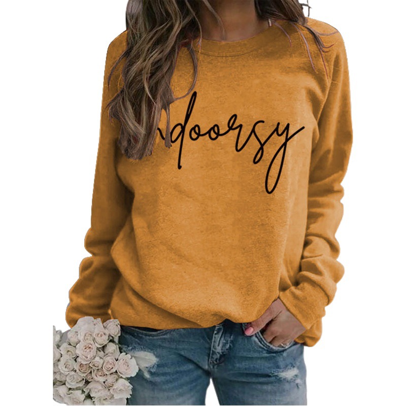 Indoorsy en stock Jersey cuello redondo europeo y americano Top manga larga impresa suelta simple suéter transfronterizo Comercio exterior al por mayor