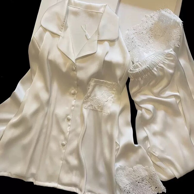 [graceful moonlight] ice silk senior ice and snow pajamas spring and autumn new lace home clothes two-piece suit