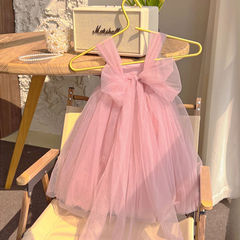 Korean-style girls' summer dress, children's pink birthday party dress, tulle skirt, little girl's beach halter dress