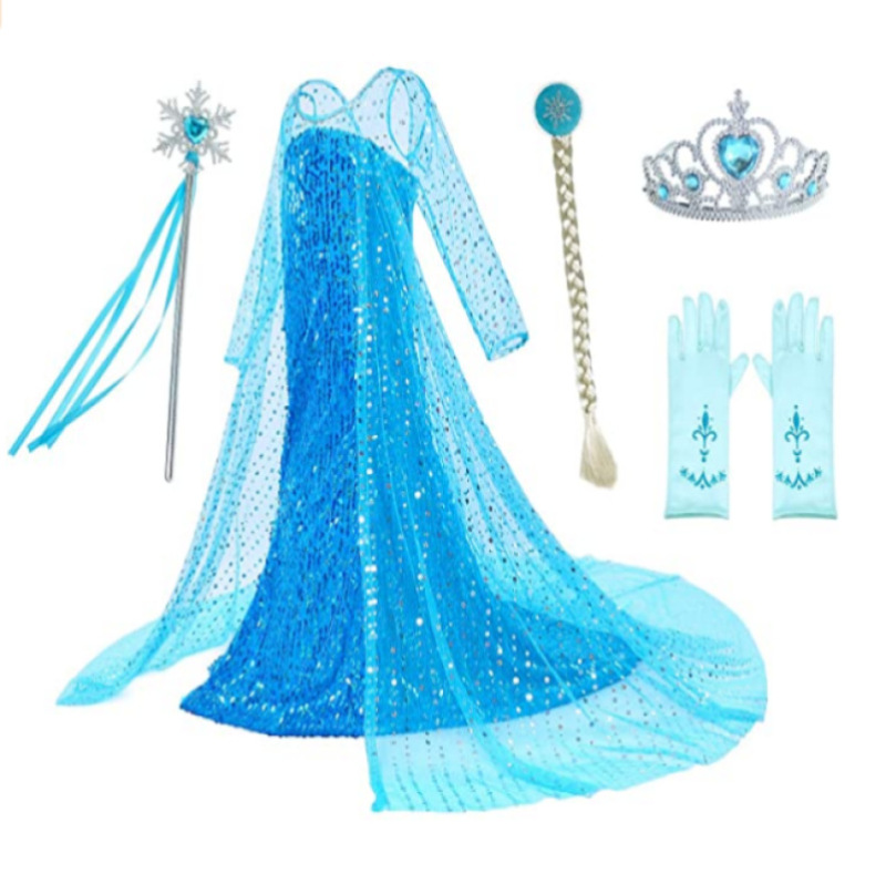 Frozen Elsa Princess Dress Long Sleeve Sequined Slim Fit Long Dress Little Princess Dress Frozen Elsa Princess Dress Long Sleeve Sequined Slim Fit Long Dress Little Princess Dress