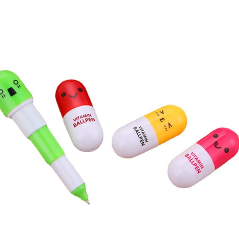 Nuevo japonés y coreano píldora pluma publicidad pluma lindo bolígrafo estudiante pluma retráctil papelería en stock dibujos animados