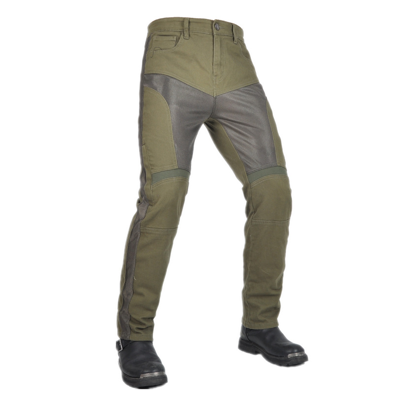 Jeans de motocicleta de mujer verde delgado de verano malla transpirable locomotora pantalones de rodilla ajustable