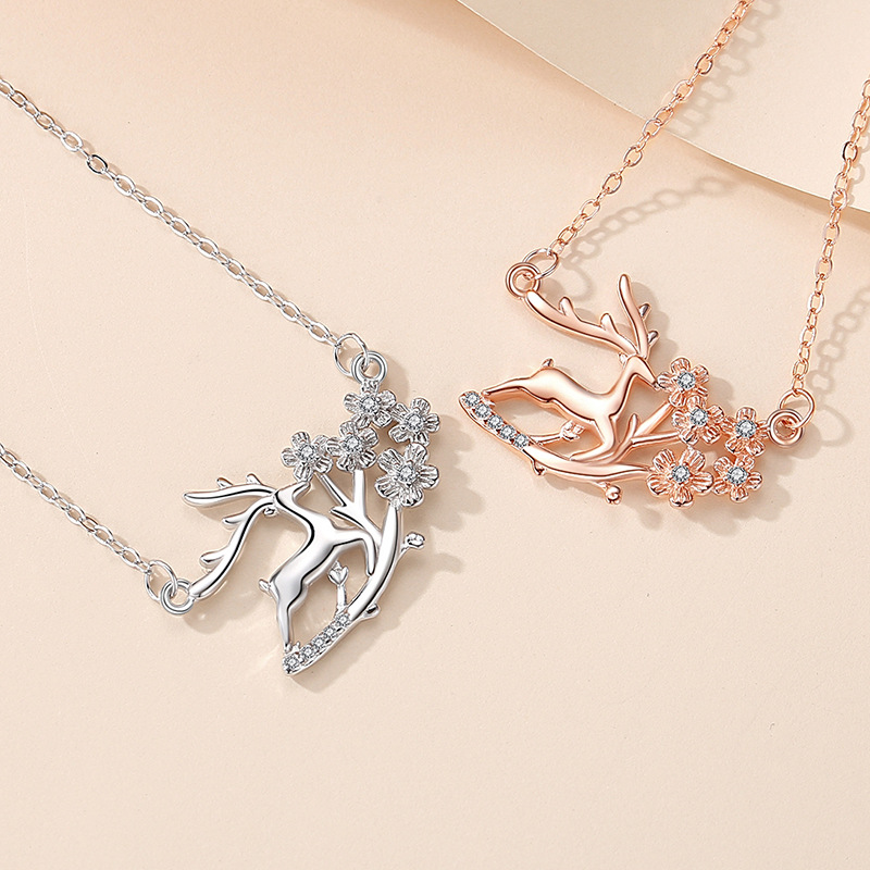 Original Yilu usted collar de plata esterlina de las mujeres S925 collar de ciervos y Flor del ciruelo celebridad en línea Mori estilo coreano regalo de Navidad