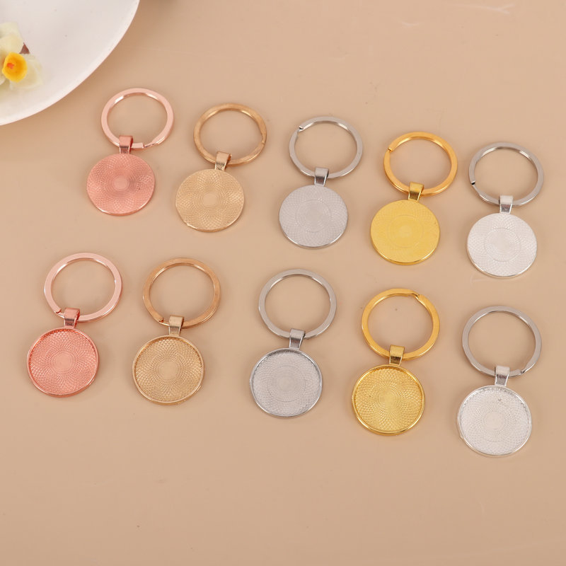 跨境DIY饰品配件钥匙圈25mm圆形时光宝石底托吊坠项链钥匙扣挂件