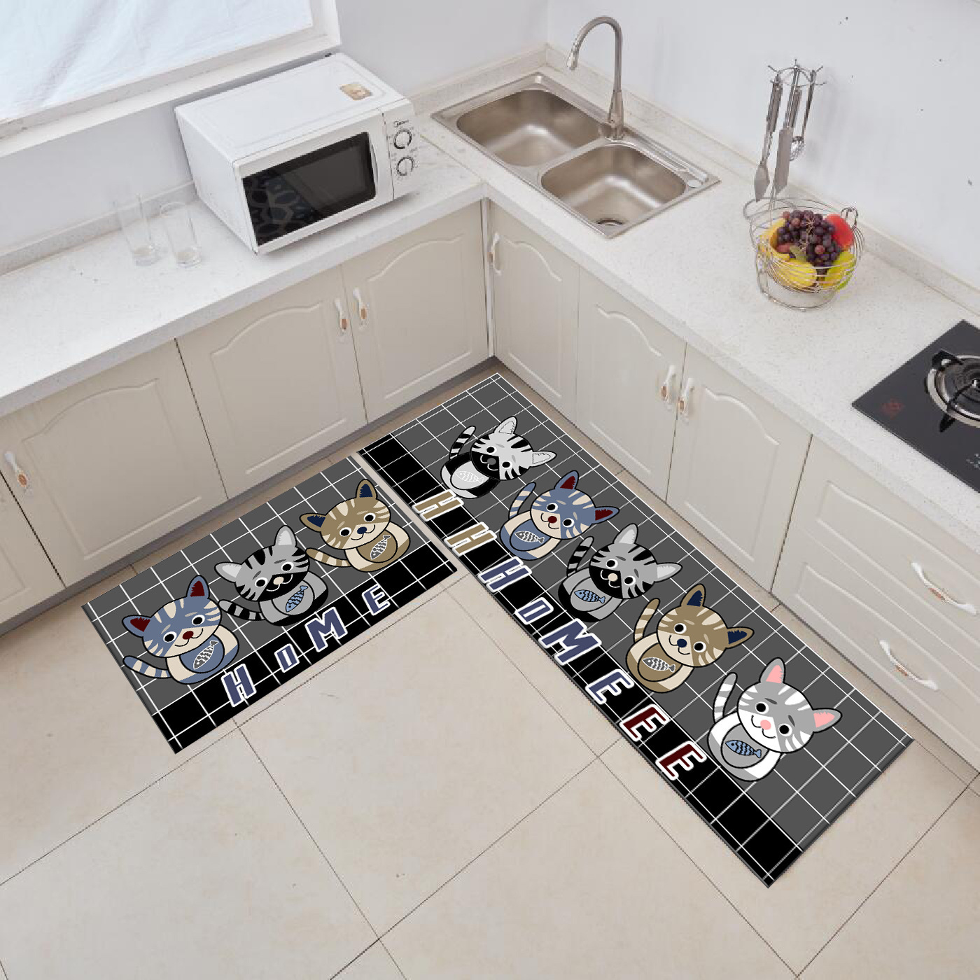 Alfombra de piso antideslizante resistente a las manchas largas de dibujos animados hogar absorbente de aceite alfombra de piso de cocina cristal terciopelo alfombra de piso tienda completa se puede utilizar para la entrega