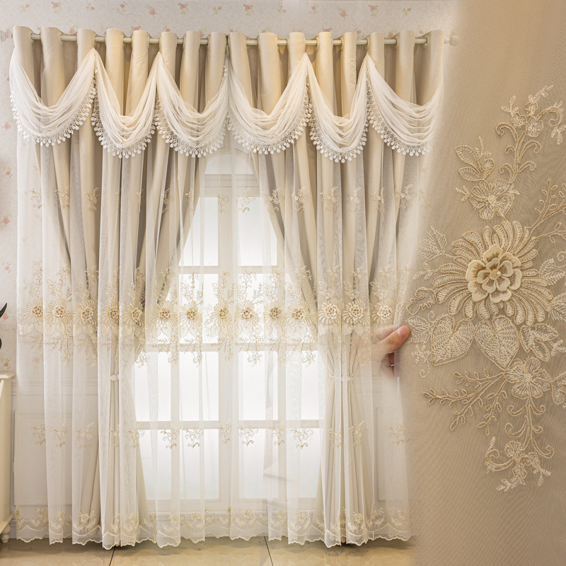 Nuevas cortinas europeas 2025 tela de sombra en relieve en una sala de estar de doble capa dormitorio bordado princesa viento