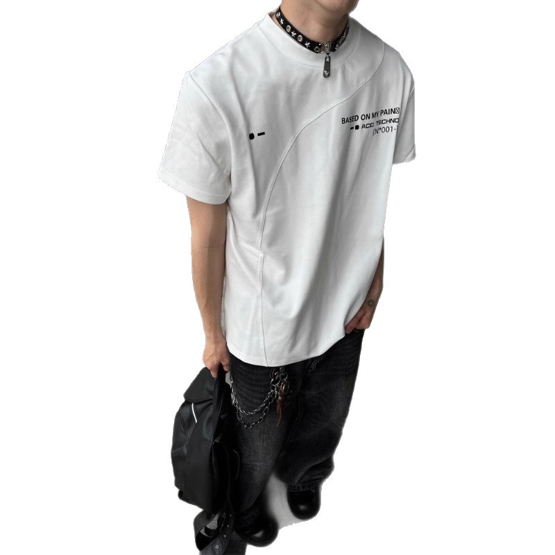 T-shirt uomo maniche corte stile americano patchwork wide fit_voghion.com