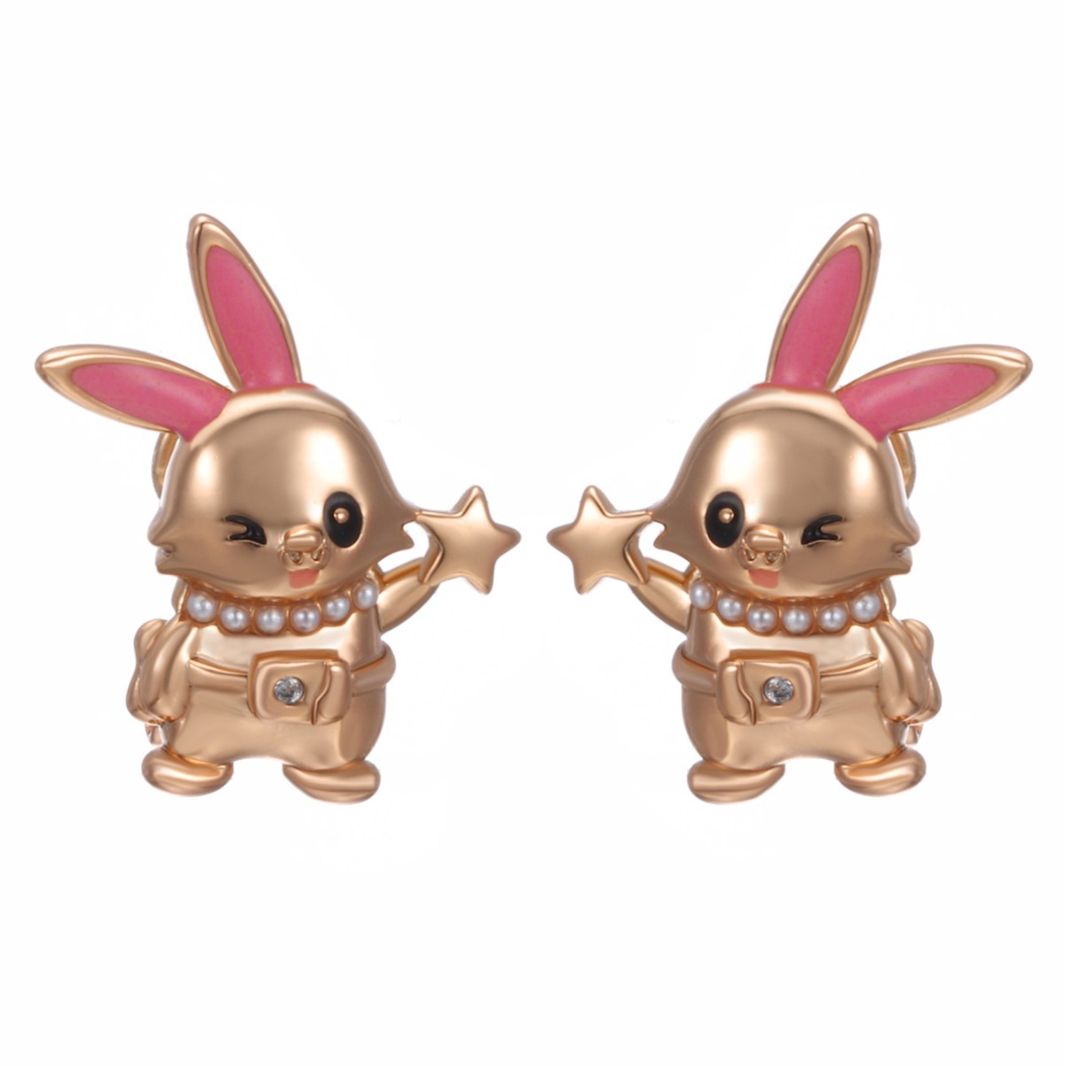 Joyería Xuping dibujos animados lindos aretes de conejo coreano de alta calidad sensación de aleación goteo de aceite imitación de perlas orejas de conejo para mujeres