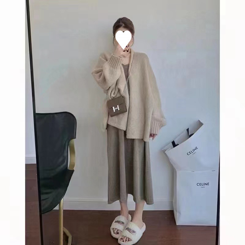 早秋法式针织吊带连衣裙两件套气质高级感轻熟风毛衣裙套装女秋冬|undefined