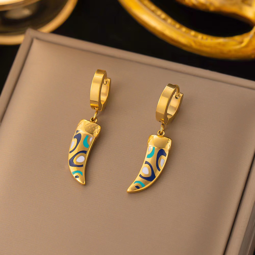 Drop Earrings Classification 1 Pair Quantity 1 Pair Retro Classic Style Four Leaf Clover Devil's Eye Heart Shape Enamel Inlay Stainless Steel Zircon Drop Earrings