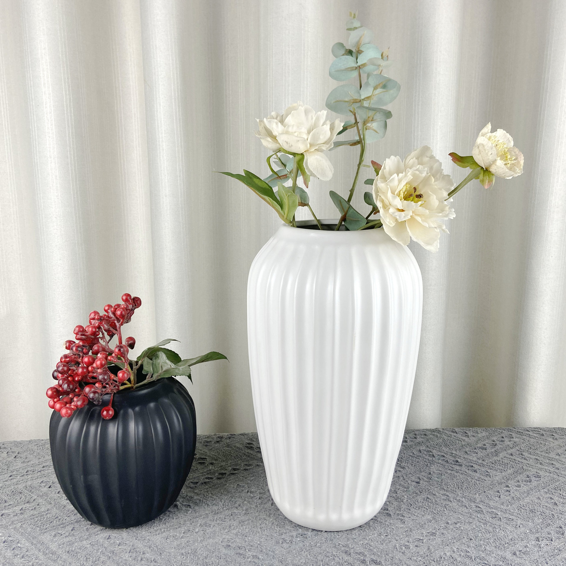 ins风奶油陶瓷花瓶摆件客厅插花器景德镇客厅餐桌创意装饰高级