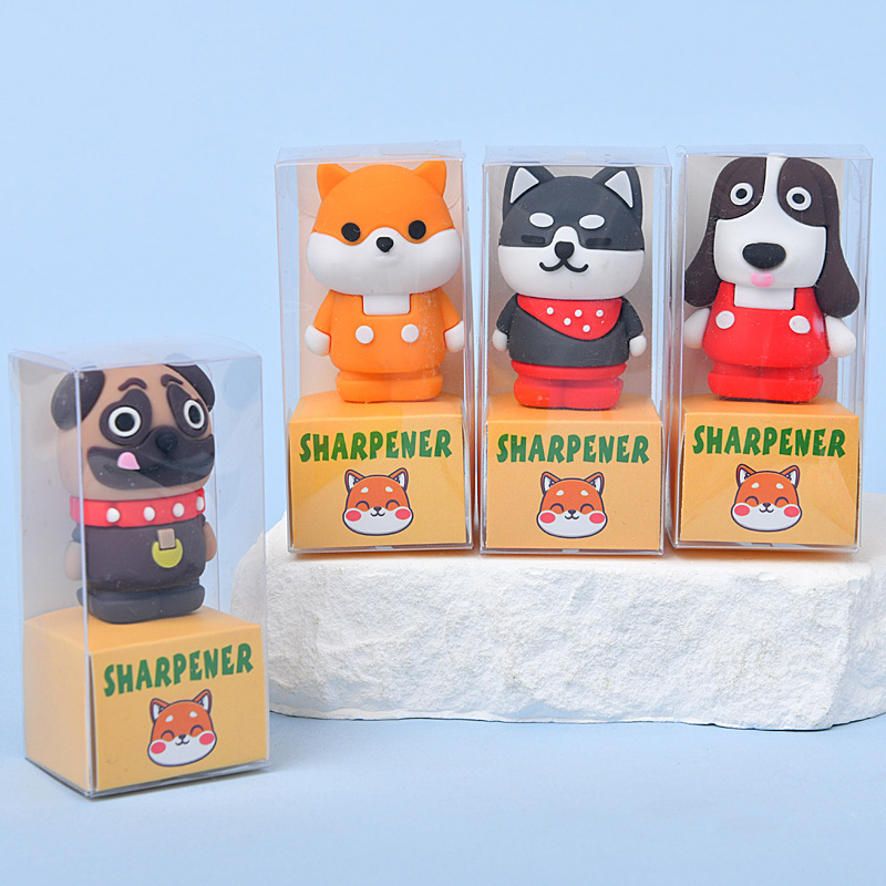 Creativo lindo perro de dibujos animados estudiantes bolígrafo afilador lápiz bolígrafo estudiantes primarios y secundarios papelería premios al por mayor