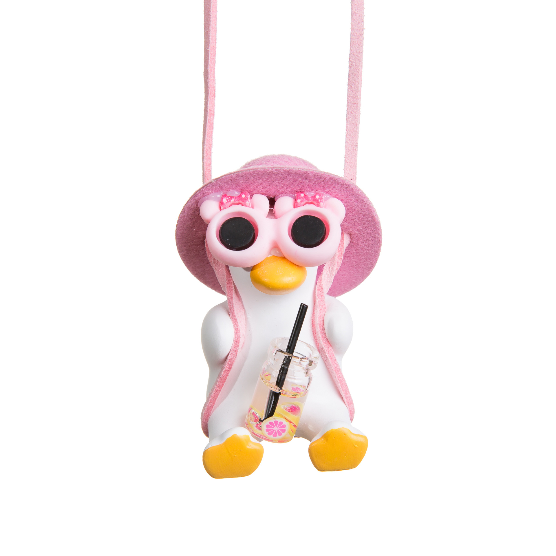 Swing Duck Pink Hat Duck Car Interior Pendant for Women, Popular Car Hanging Decoration for Rearview Mirror