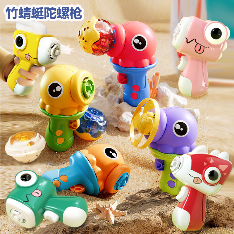 Luminous Bamboo Dragonfly Gyro Gun Cartoon Dinosaur Octopus Children Outdoor Parent-Child Interactive Flash Frisbee Toys Wholesale