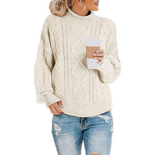 Autumn/Winter Knit Sweater European and American Women's Apparel Coarse Yarn High Neck Hooded Sweater for Women