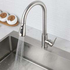 Hot and cold 304 stainless steel kitchen pull-out faucet telescopic rotating sink sink universal anti-splash water