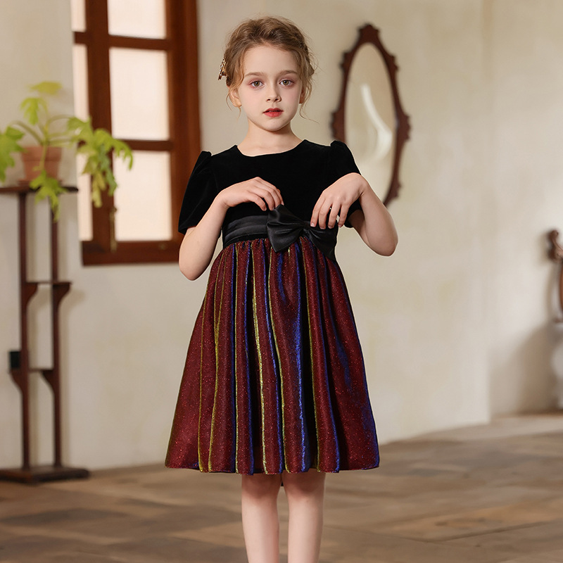 Vestido para niños, vestido de princesa de alta gama para niñas, coro de actuación para niñas, vestido de actuación de cumpleaños de manga corta