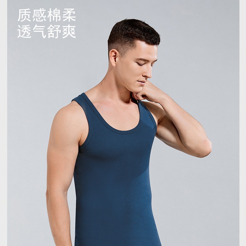 Algodón peinado de dos piezas chaleco de algodón para hombres en verano con chaleco sin mangas, chaleco de ocio para hombres de mediana edad