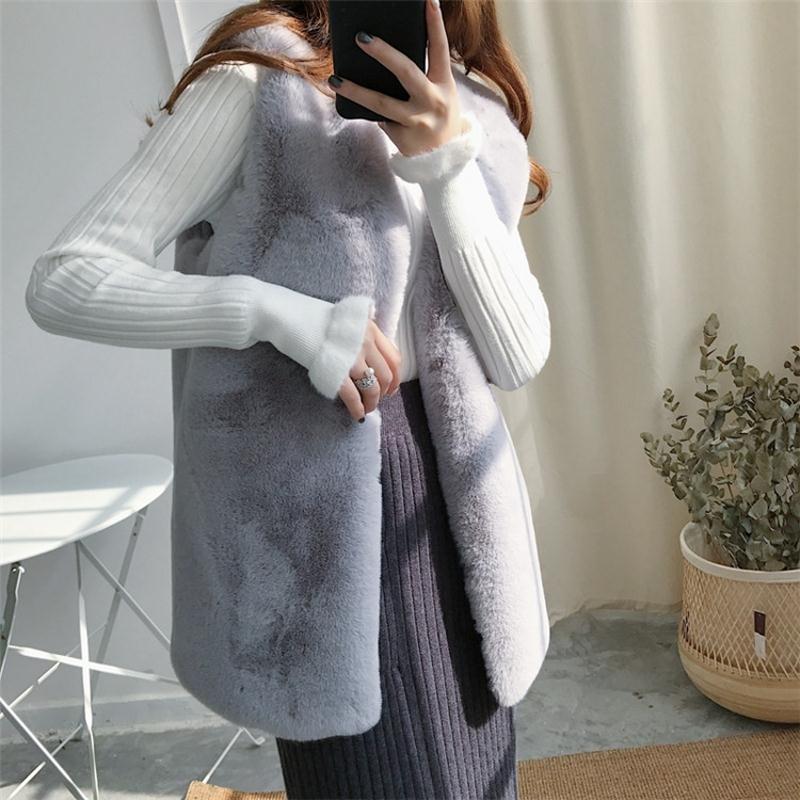 Winter And Autumn Women's Medium-Length Fleece Jacket With Slimming Effect, Fur-Imitated Rabbit Fur Vest, Fur-Imitated J_voghion.com