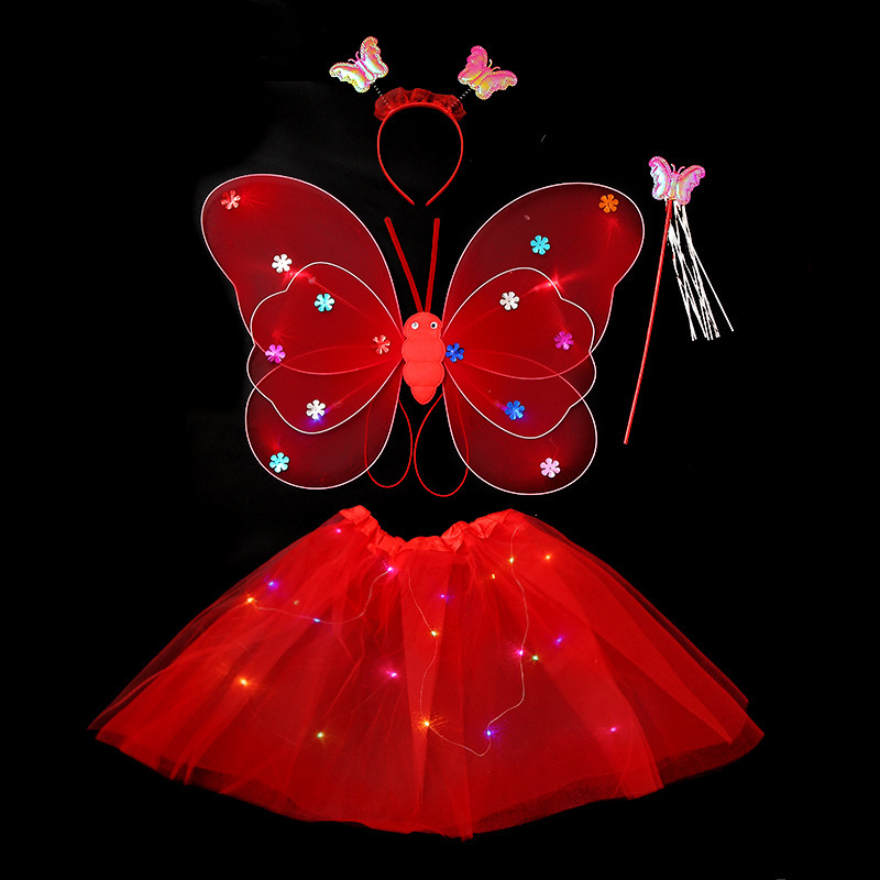 Mariposa luminosa alas de niña espalda juguetes flash niños maravillosos hadas varitas mágicas hadas flores set de tres piezas