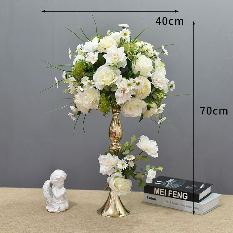 흰색 대형 황금 꽃 그릇