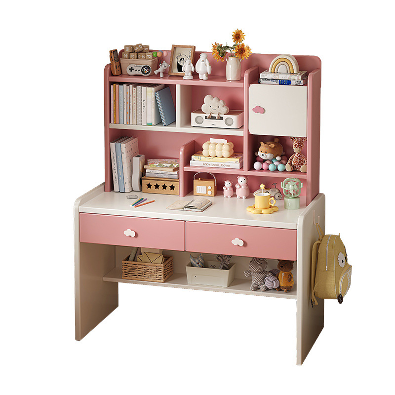Mesa de escritorio de niños de madera maciza, estante de libros, mesa de estudio integrada, dormitorio de escritorio para estudiantes de primaria, mesa de escritorio y silla, mesa de elevación doméstica