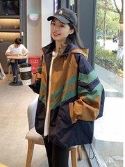 风衣外套女宽松休闲2025春秋新款今年流行条纹小众棒球服夹克上衣