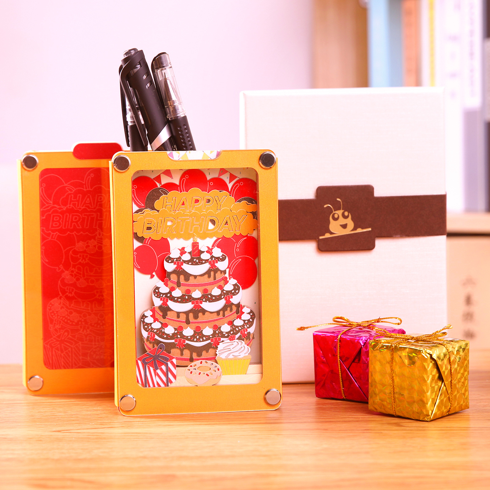 创意生日礼物3D手撕立体便签文创摆件装饰礼品多功能笔筒生日蛋糕