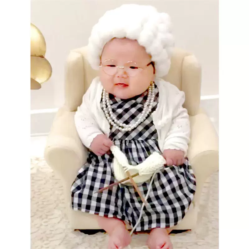 新生儿百天周岁奶奶服儿童摄影服婴儿爷爷服装主题影楼拍照百天照