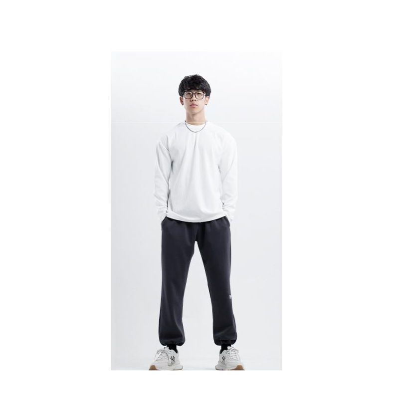 New 280g Heavy Pad Anti-wrinkle Quick-drying Crewneck V-neck Loose Training Fitness Leisure Sports Long Sleeve Men