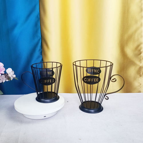 Factory direct sales iron wire coffee capsule storage basket straight-sided cup-shaped iron fruit basket gold and black home furnishings