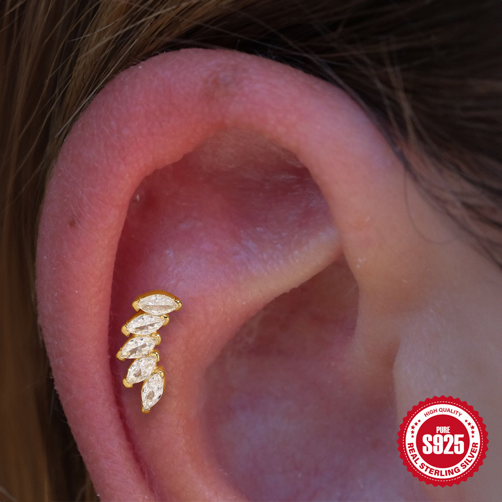 2024 nuevo s925 plata de ley estrella luna flor corona borla brillante personalidad cabeza plana hilo perforador oreja clavo