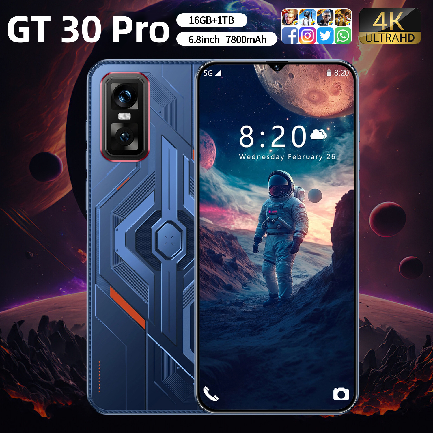 Gt30Pro Cross-Border New Model 6.8-Inch 2+16g Android Smartphone Foreign Trade Mobile Phone Source Manufacturer Dropshipping