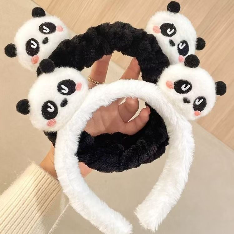 卡通熊猫发箍女2025新款发箍毛绒洗脸发带秋冬敷面膜专用发夹头饰|undefined