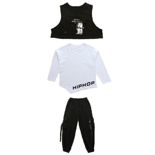 Children's Street Dance Suit Spring and Autumn Boys Hip-Hop Performance Trendy Girls Jazz Dance Show Performance Vest Set of Three