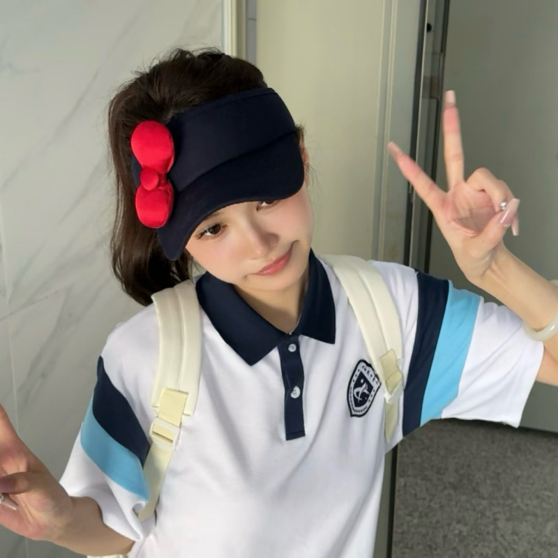 かわいい女の子ハローキティ夏の日焼け止め中空帽子リボン立体中空帽子サイクリング屋外サンシェード|undefined