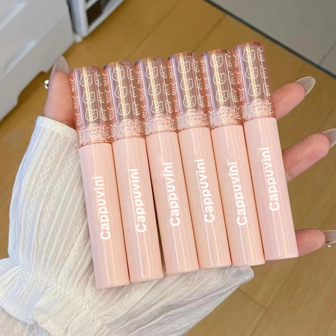 Capo Vini Bubble Bear Lip Gloss Mirror Water Light Glass Pouty Lip Lipstick for Women, affordable student milk tea color Lip gloss undefined
