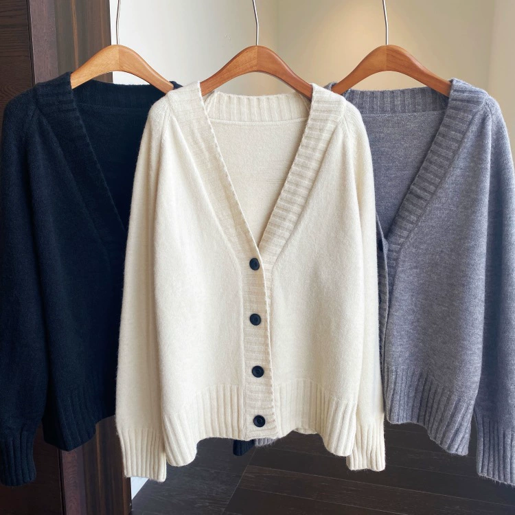 Свободный ленивый ветер кашемировый кардиган женский 24 осень и зима новый толстый свитер пальто вязаный темперамент топ