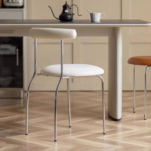 Electroplated Leg Minimalist Modern Coffee Shop Leisure Back Support Chair Household Living Room Bedroom Desk Leather Dining Chair