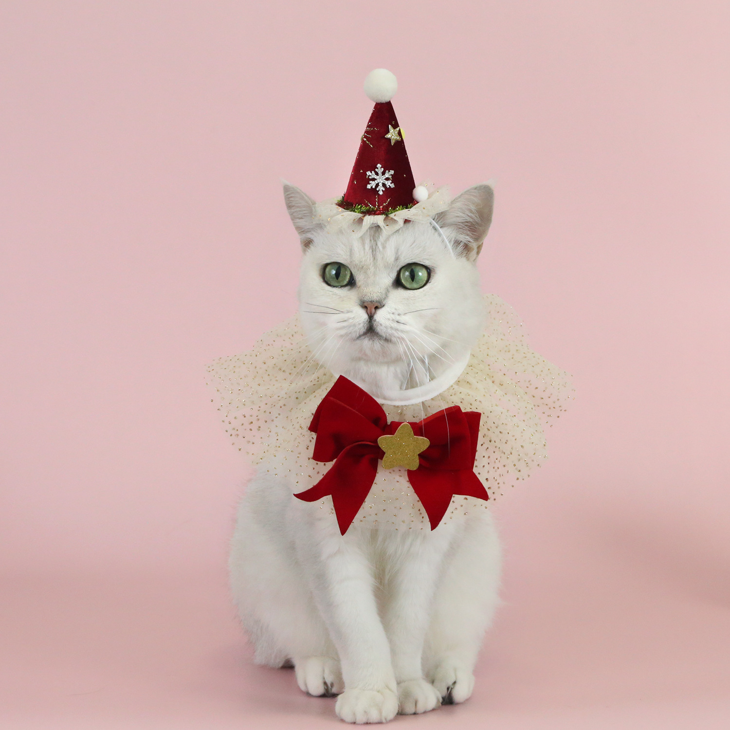 2025 mascotas de encaje dorado de seda arco bibón princesa sombrero de Navidad gatito perrito conjunto de accesorios de perro image 2