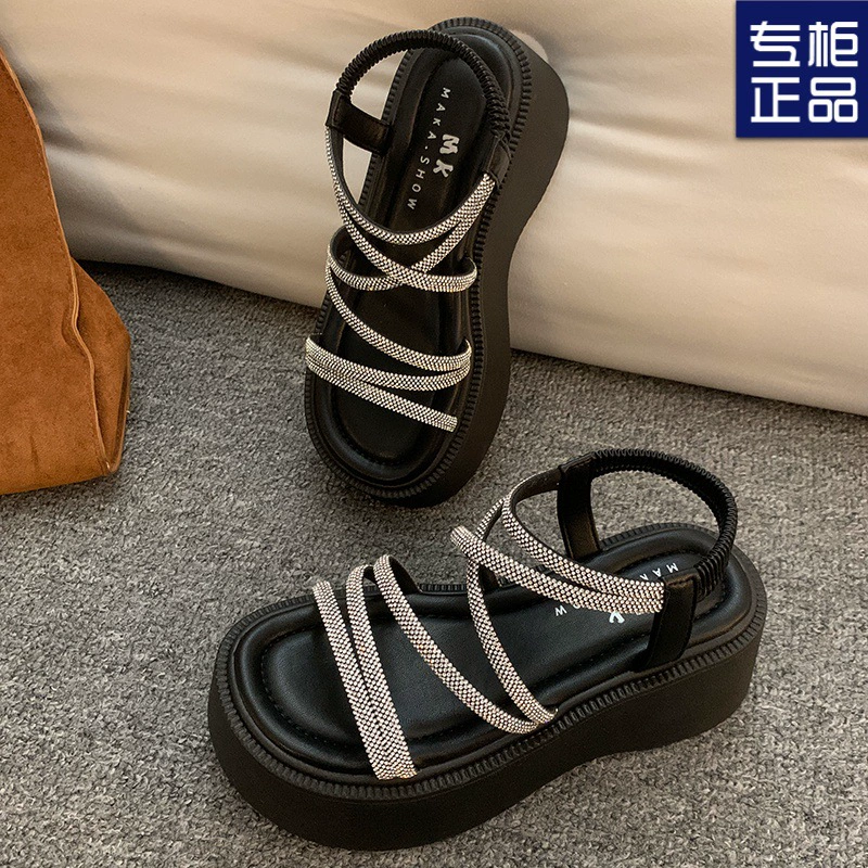 Женские сандалии в стиле феи, лето 2025, новая модель, платформа с камнями, модные универсальные римские туфли на толстой подошве