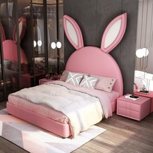 儿童床女孩可爱粉色兔子床简约现代风儿童房少女卧室实木公主床
