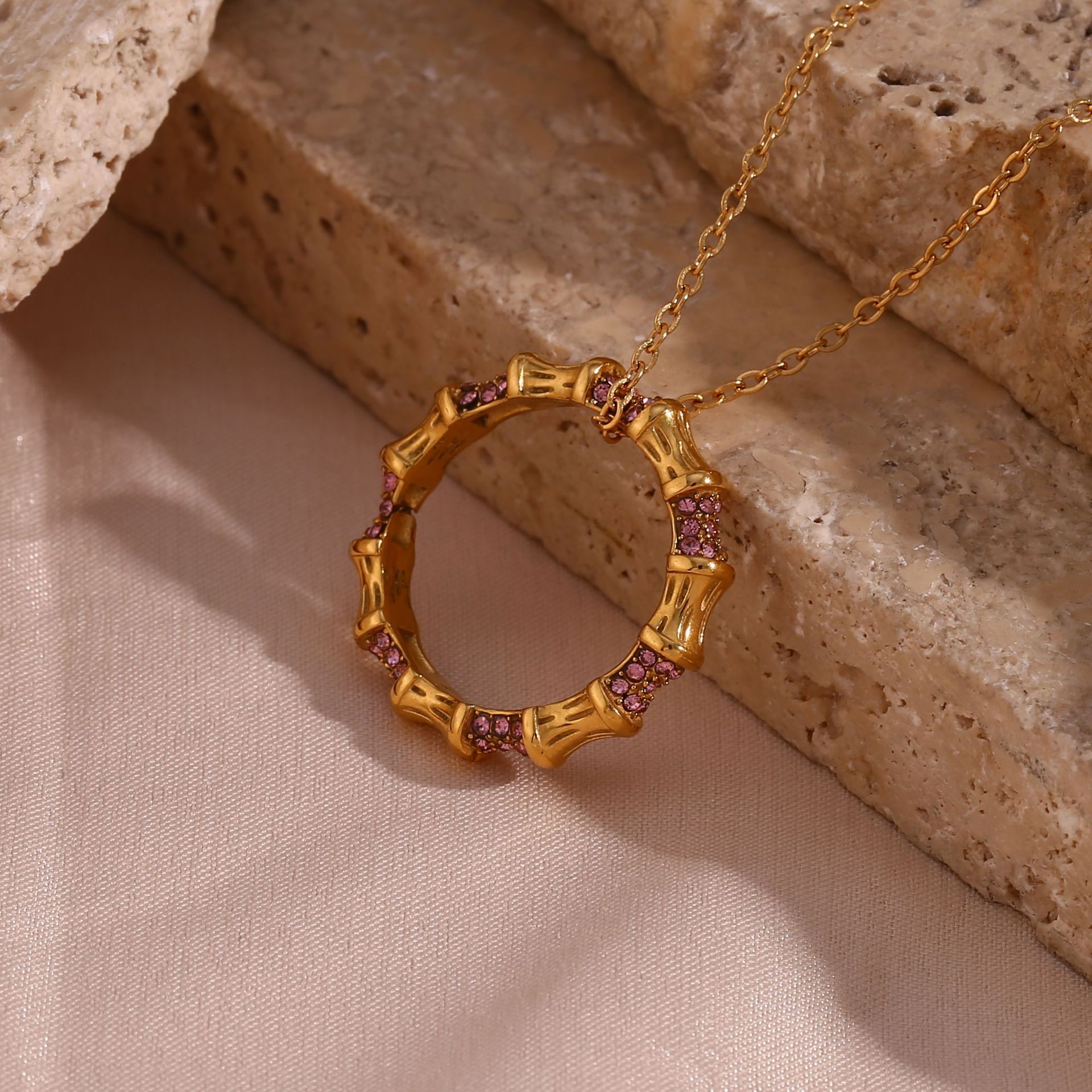 Bamboo Ring Micro-inset Zircon Pendant Necklace