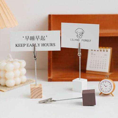 Simple ins light retro wooden note holder square photo holder ornament desktop vertical wood small message holder